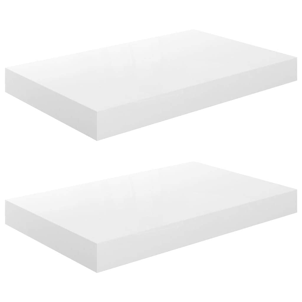 vidaXL Set of 2 Floating Wall Shelves - Elegant High Gloss White - Durable Honeycomb MDF and Metal Frame - Easy Assembly