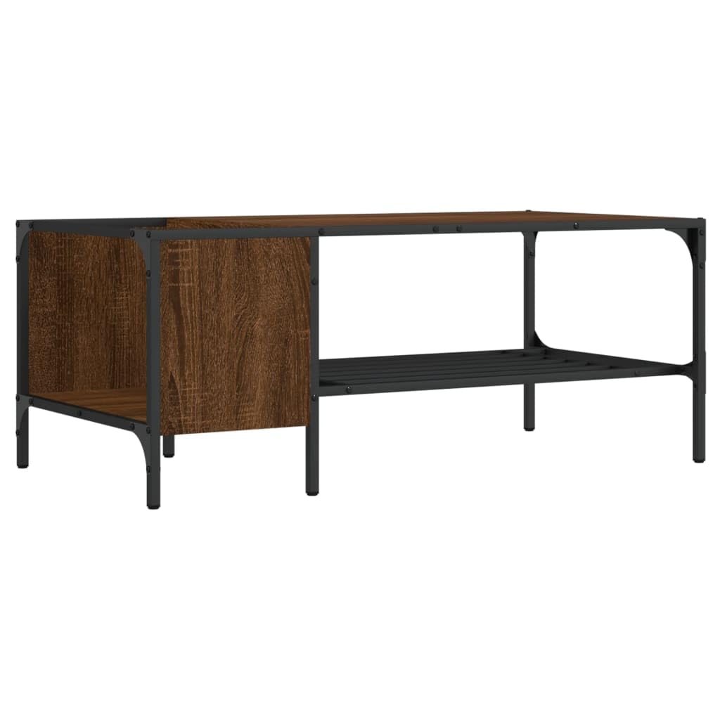 vidaXL Rectangular Coffee Table - Sturdy Engineered Wood and Metal Construction, Side Rack and Shelf for Storage, Brown Oak Finish