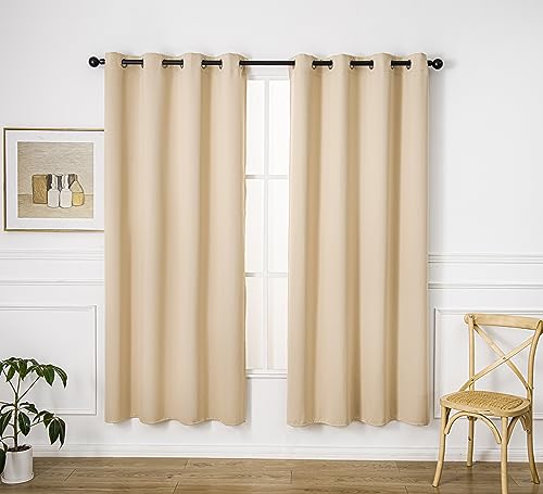 Pi Blackout Curtains 84 Inches Length,Grommet Doorway Privacy Thermal Insulated Room Darkening Light Blocking Vertical Curtains For Living Room/Bedroom/Sliding Door/Patio 1 Panel (Beige,W52Xl84)