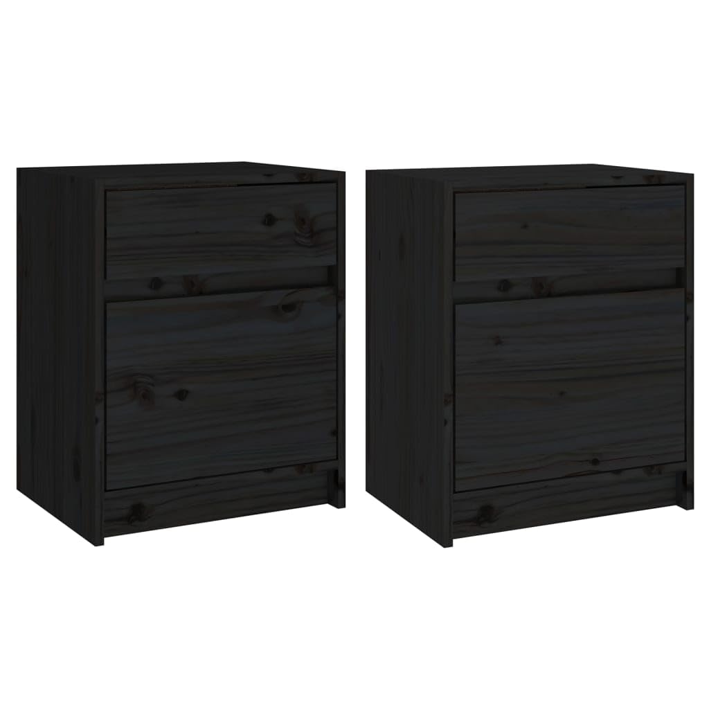 vidaXL Bedside Cabinets 2 pcs Black 15.7&quot;x12.2&quot;x19.7&quot; Solid Pinewood