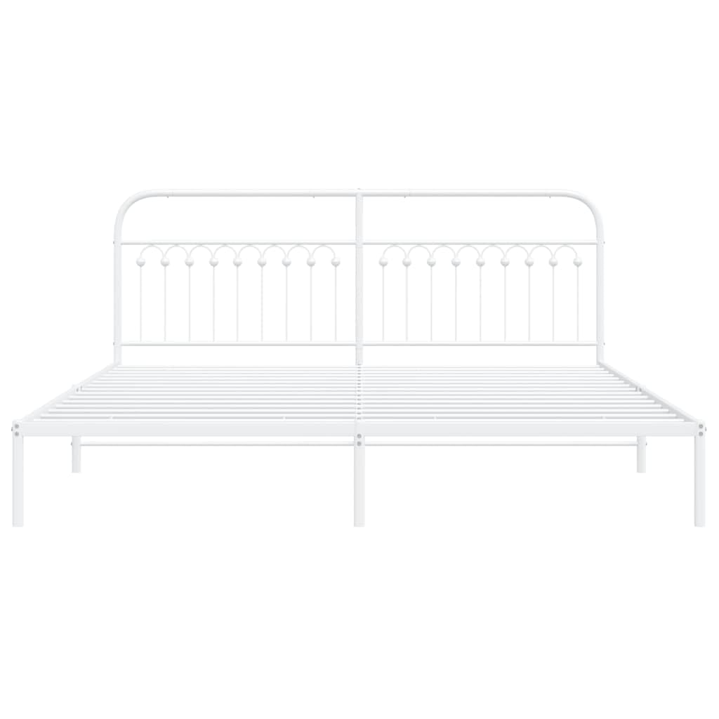 vidaXL Metal Bed Frame with Headboard - White, King Size (76x79.9) - Durable Steel Slats, Extra Storage Space