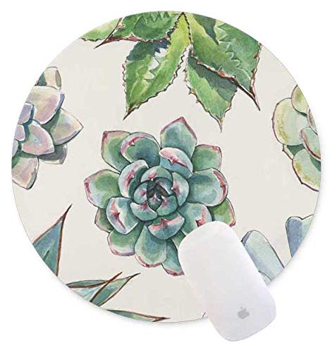 Qj Cmj Cute Succulent Cactus Plant Round Mouse Pad Gaming Mouse Pad Rubber Round Mouse Mat(7.87Inchx7.87Inch)