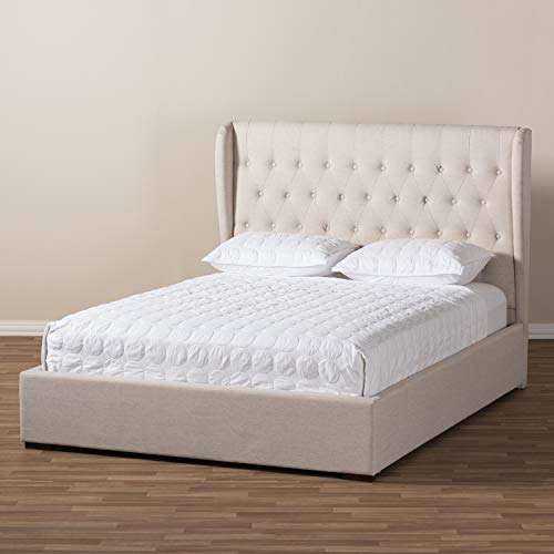 Baxton Studio Penelope Tufted Queen Storage Platform Bed in Beige