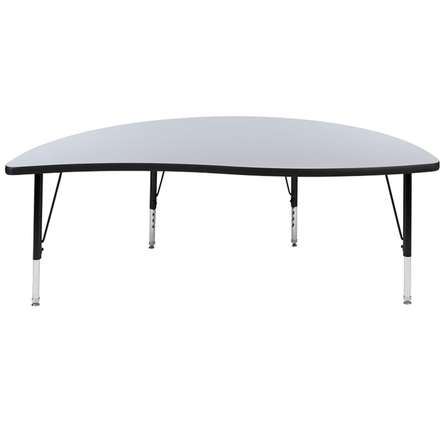 Flash Furniture 60' Half Circle Wave Collaborative Grey Thermal Laminate Activity Table - Height Adjustable Short Legs