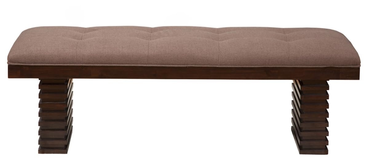 HomeRoots 524064 59 in. Upholstered Linen Blend Dining Bench Latte & Dark Brown
