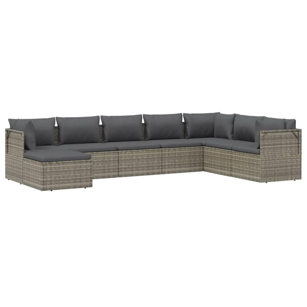 Vidaxl 8-Piece Patio Lounge Set - Modern Outdoor Seating With Cushions, Storage Space & Waterproof Bags - Gray Poly Rattan With Dark Gray Cushions