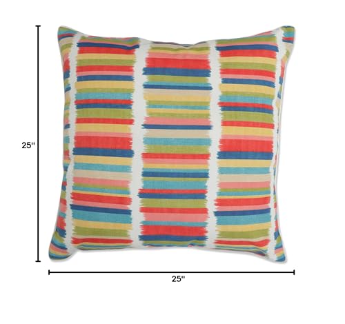 Pillow Perfect Stripe Indoor/Outdoor Accent Throw Pillow Plush Fill, Weather, And Fade Resistant, Floor - 25' X 25', Off- Whit