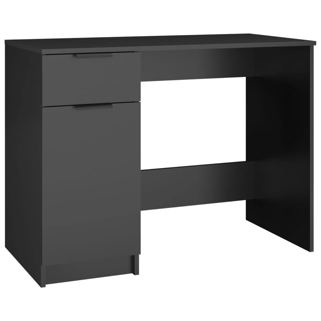 vidaXL Modern Desk with Storage - Engineered Wood - Black Color - Perfect for Home Office, Living Room or Bedroom