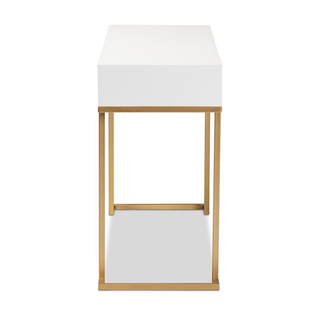 Baxton Studio Beagan Modern and Contemporary White Finished Wood and Gold Metal 2-Drawer Console Table White/Wood