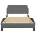 vidaXL Single Bed Frame with Headboard - Dark Gray Fabric, Plywood Slats, Metal & Pine Wood Construction, 39.4"x74.8"