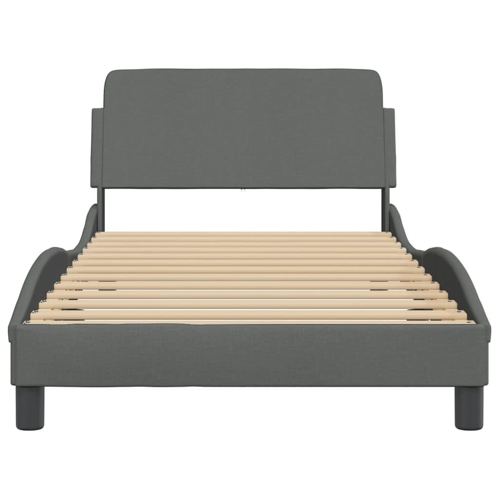 vidaXL Single Bed Frame with Headboard - Dark Gray Fabric, Plywood Slats, Metal & Pine Wood Construction, 39.4"x74.8"