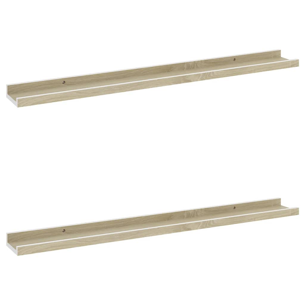 vidaXL MDF Wall Shelves, Set of 2, White and Sonoma Oak, 31.5&quot;x3.5&quot;x1.2&quot;, Easy to Clean, Versatile Usage, Great for Storage and Decoration