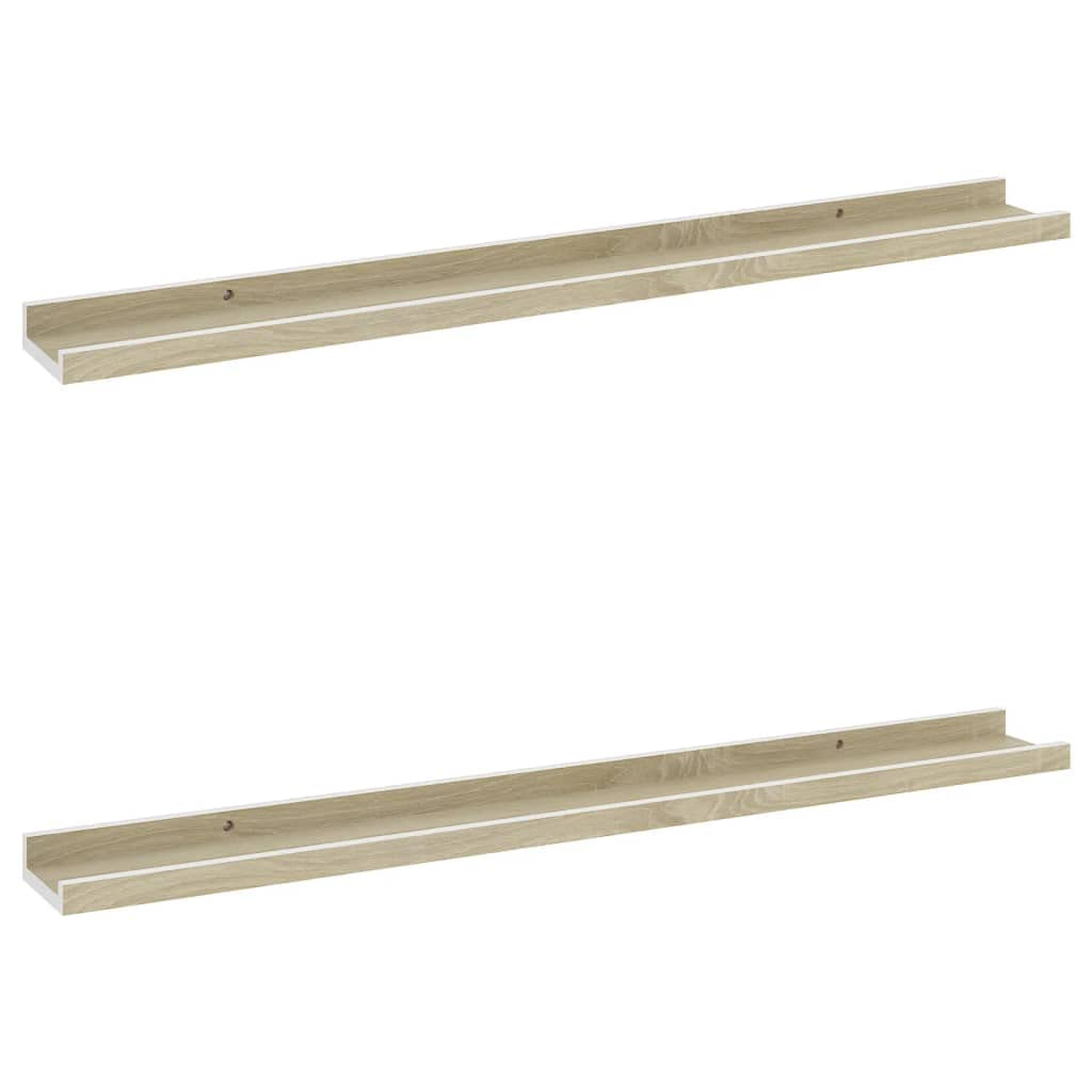 vidaXL MDF Wall Shelves, Set of 2, White and Sonoma Oak, 31.5"x3.5"x1.2", Easy to Clean, Versatile Usage, Great for Storage and Decoration