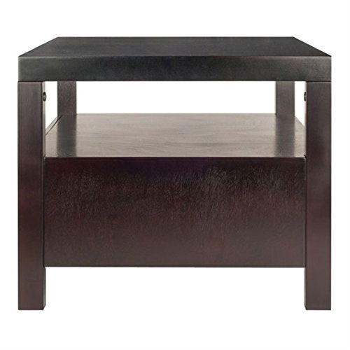 Ergode Wood Stafford Coffee Table | Oyster Gray Finish | Slatted Side Panels | Full-Size Drawer | Lower Shelf | Solid & Composite Wood (92643-VV)