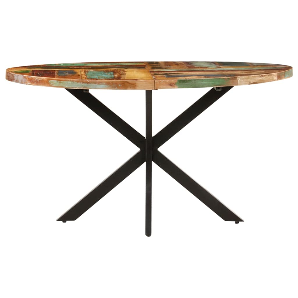 vidaXL Rectangular Dining Table in Solid Reclaimed Wood with Powder-Coated Steel Support - Handcrafted Design - Distinctive Wood Grains - Indoor Use