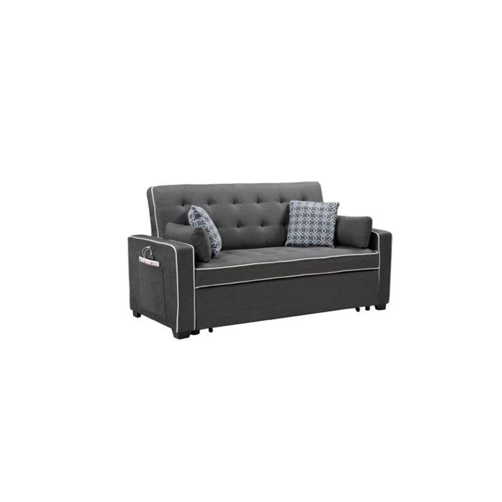 Lilola Home Cody 70" W Modern Gray Fabric Sleeper Sofa with 2 USB Charging Ports and 4 Accent Pillows