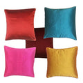Pink Parrot Plain Bright Colour With Gold Cord Piping Square Silk Cushion Covers, 16 X 16Inch (Multicolour)  Set Of 5 Pieces
