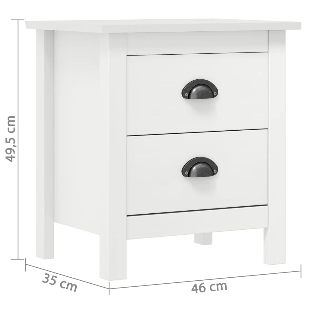 vidaXL Bedside Cabinet - 2 pcs Set in White, Made of Solid Pine Wood, with Two Smooth-Running Drawers, Cup Handles, Compact and Stylish, Ideal for Bedroom, Living Room