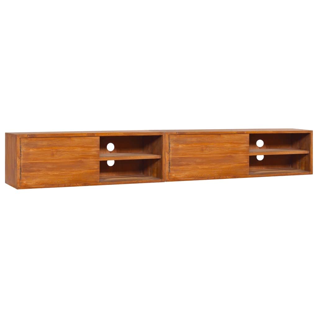 vidaXL Wall-Mounted Solid Teak Wood TV Stand