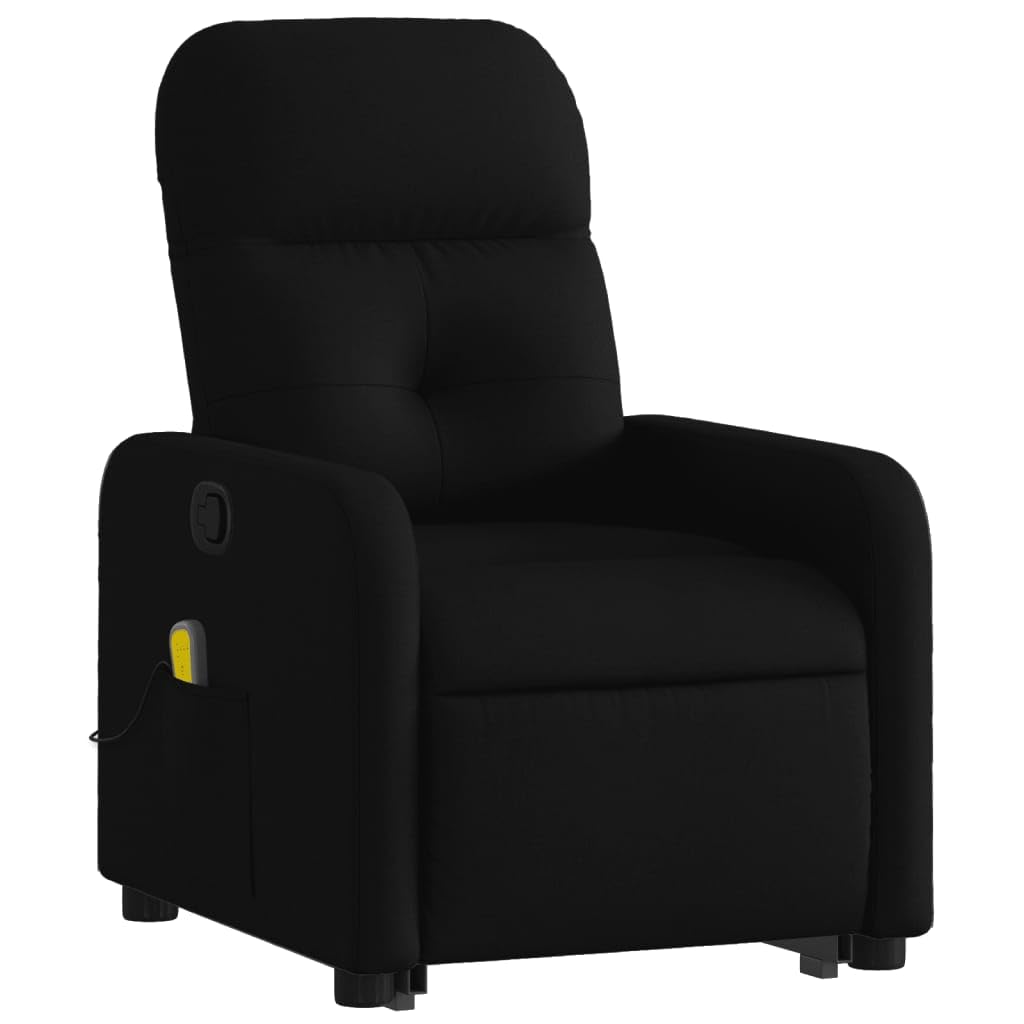 vidaXL Black Fabric Massage Power Lift Recliner Chair - Electric-Assisted Standing, Manual Reclining, Vibration Massage, Comfort Padding, and Side Pocket