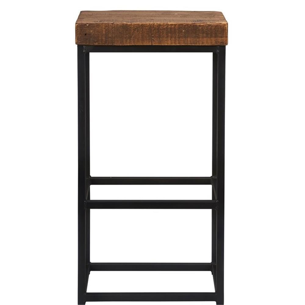 Kosas Home Reclaimed Pine & Iron Porter Barstool, Rustic Mahogany/Antiqued Bronze Iron