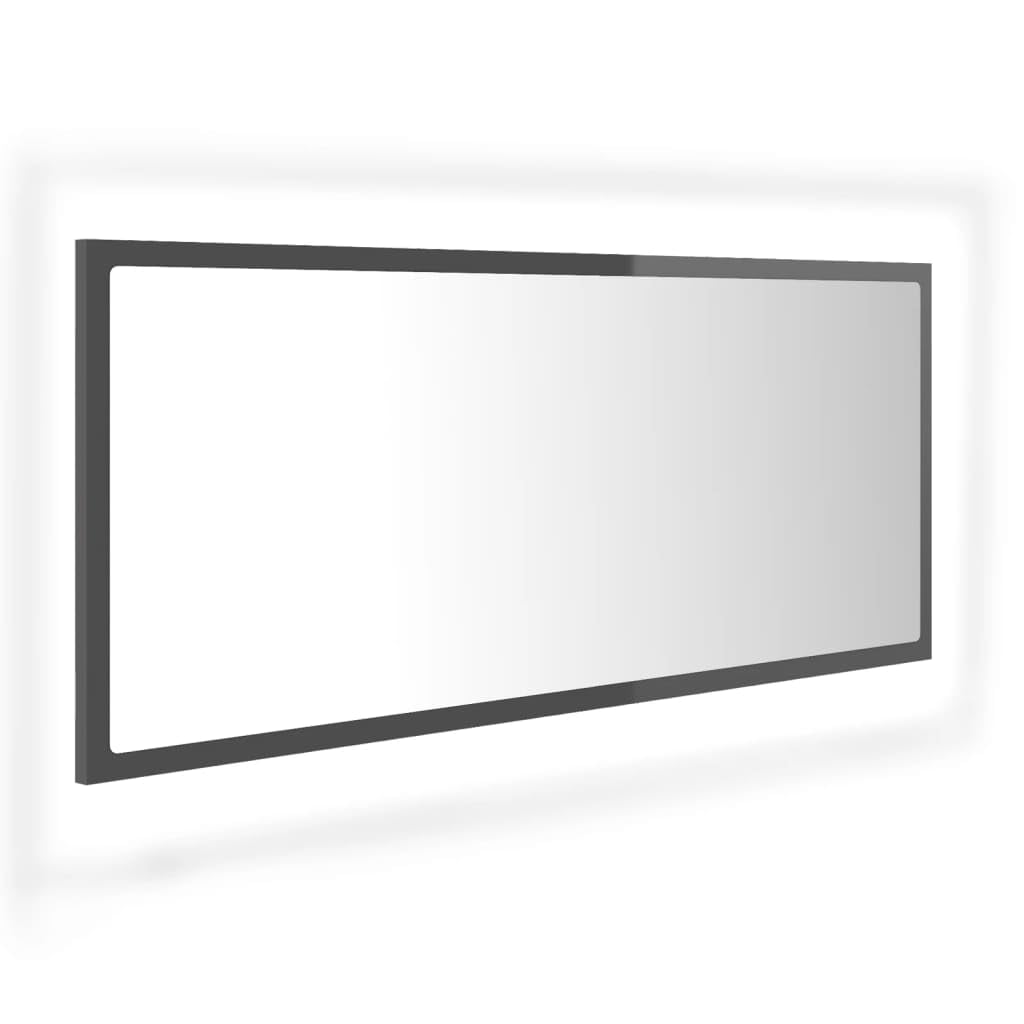 vidaXL LED Bathroom Mirror Washroom Home Cupboard Door Mirrored Wall Mounted Mirror Cabinet with Light Furniture High Gloss Gray Acrylic