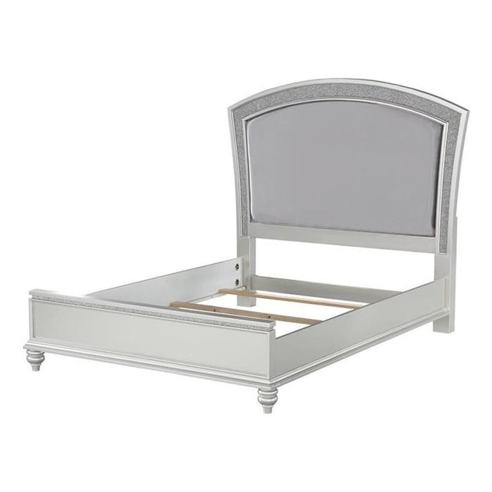 Acme Maverick California King Upholstered Wooden Panel Bed in White Platinum