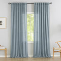 Stone Blue Linen Back Tab Curtains 102 Inches Long 2 Panels Set For High Windows,Rustic Hooks Belt Pinch Pleated Look Easy Sliding Curtains Pocket Light Filtering Semi Privacy Drapres 52 X 102 Inch
