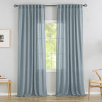 Stone Blue Linen Back Tab Curtains 102 Inches Long 2 Panels Set For High Windows,Rustic Hooks Belt Pinch Pleated Look Easy Sliding Curtains Pocket Light Filtering Semi Privacy Drapres 52 X 102 Inch