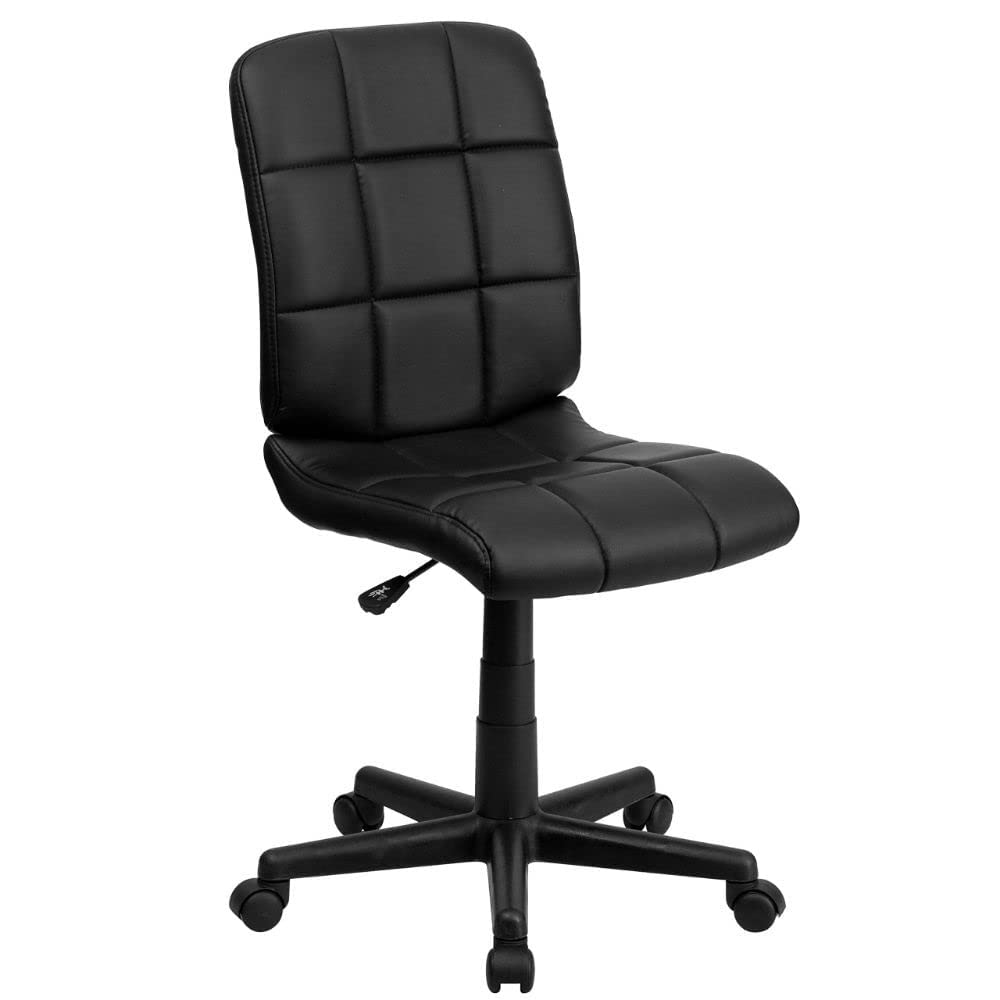 Flash Furniture Clayton Mid-Back Tufted Vinyl Upholstered Swivel Desk Chair with Padded Seat, Modern Adjustable Height Padded Office Chair, Black