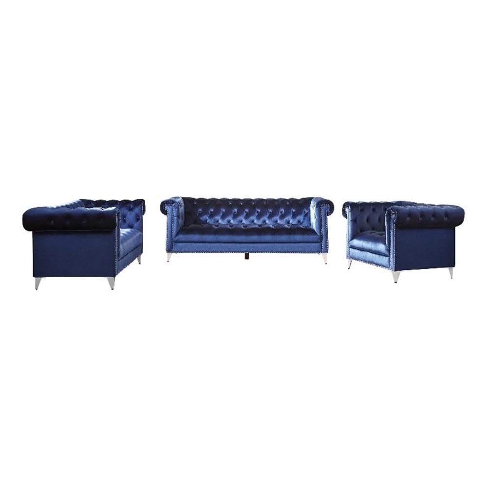 Coaster Home Furnishings Bleker 3-Piece Tuxedo Arm Blue Living Room Set (509481-S3)