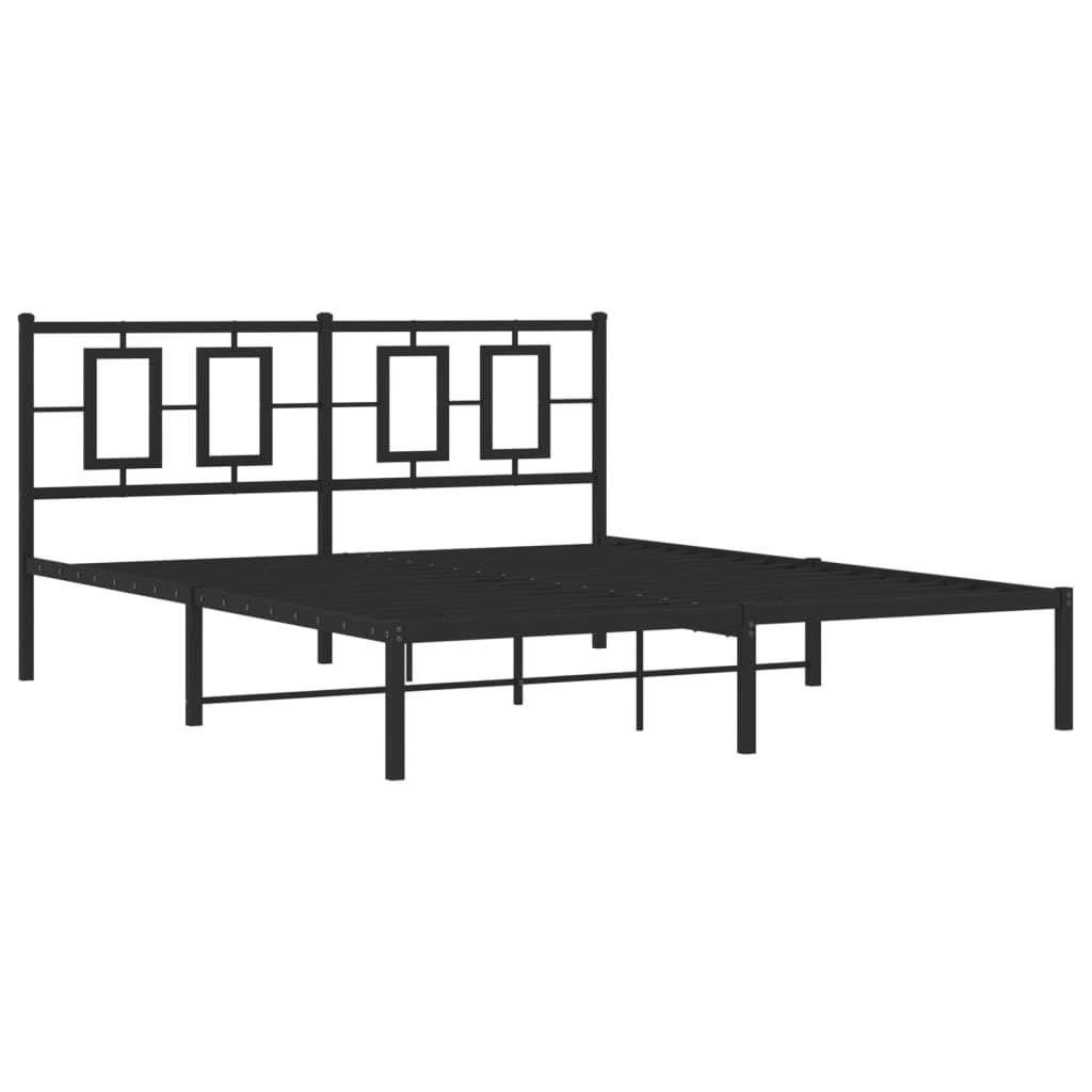 vidaXL Black Metal Double Bed Frame with Headboard - Sturdy Steel Bedroom Furniture, 81.5x61.4x35.8 Inches, Modern Design, Storage Underneath, Easy Assembly