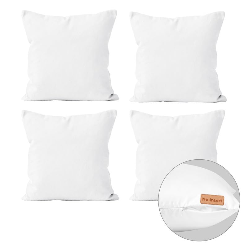 Encasa Homes Throw Pillow Covers Only (No Insert) (16X16) - Sublimation Blank White 4 Pc Pack With Invisible Zipper -Polyester T