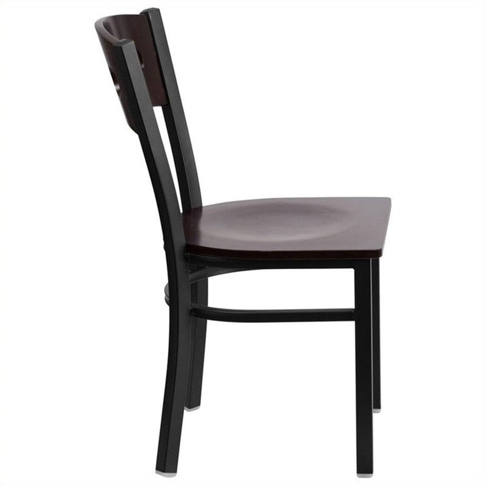 Flash Furniture Hercules Series Black 3 Circle Back Metal Restaurant Chair - Walnut Wood Back & Seat