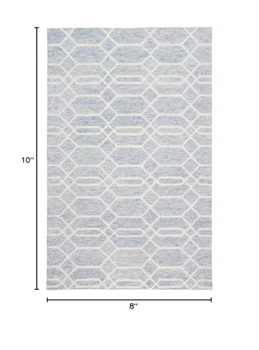 HomeRoots 512201 8 x 10 ft. Blue & Ivory Wool Geometric Hand Tufted Handmade Stain Resistant Rectangle Area Rug