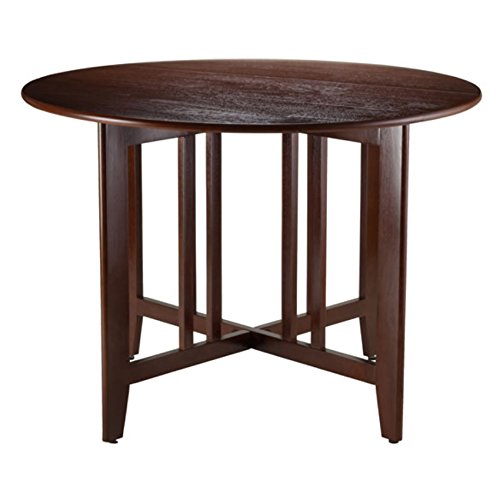 Mission Style Round Drop Leaf Table - Versatile Dining & Kitchen Furniture - 42" Diameter - Antique Walnut Finish - Solid & Composite Wood - Easy Assembly