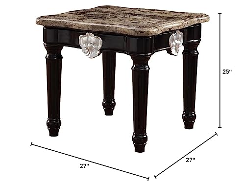 Acme Ernestine Marble Top End Table with Carved in Black