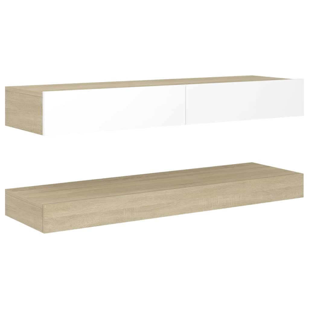 vidaXL Engineered Wood TV Stand and Cabinet, Modern Trendy Design, White and Sonoma Oak, 47.2&quot;x13.8&quot; with RGB LED Lights - Easy to Clean