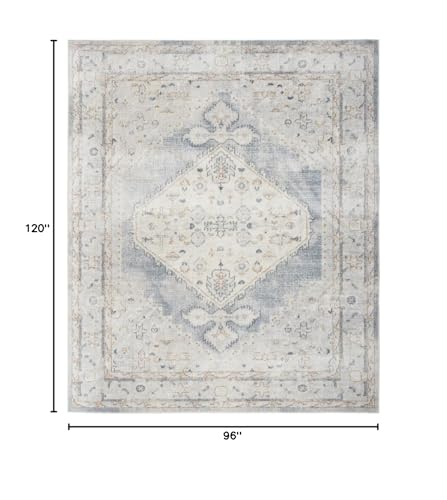 HomeRoots 521766 8 x 10 ft. Light Blue Oriental Power Loom Distressed Washable Rectangle Area Rug