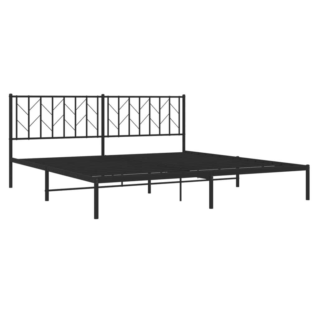 vidaXL 12'' King Metal Bed Frames with Headboard, Platform Bed Frame with Strong Metal Slats Support, Under Bed Storage, Noise Free, Black, Without Mattress
