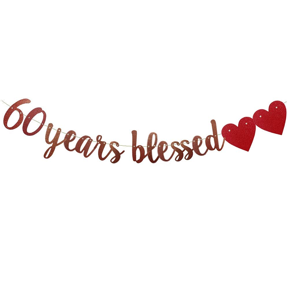 Festiko60 Years Blessed Banner Rose Gold Paper Glitter Party Decorations for 60TH Wedding Anniversary 60 Years Old 60TH Birthday