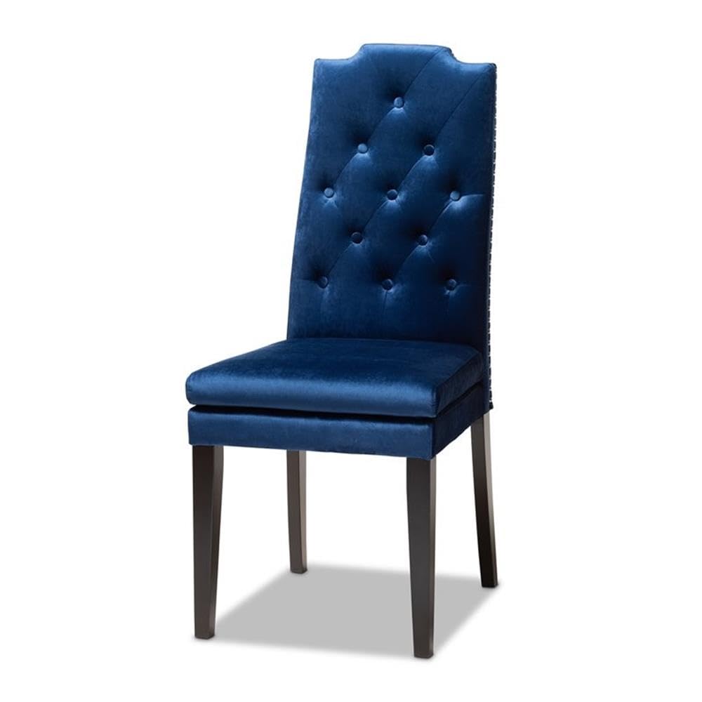 Baxton Studio Dylin Modern and Contemporary Navy Blue Velvet Fabric Upholstered and Dark Brown Finished Wood 7-Piece Dining Set