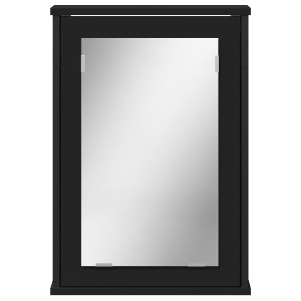 vidaXL Bathroom Mirror Cabinet - Wall-Mounted Black Engineered Wood with Powder-Coated Steel and Glass - 16.5x4.7x23.6 Inches for Storage