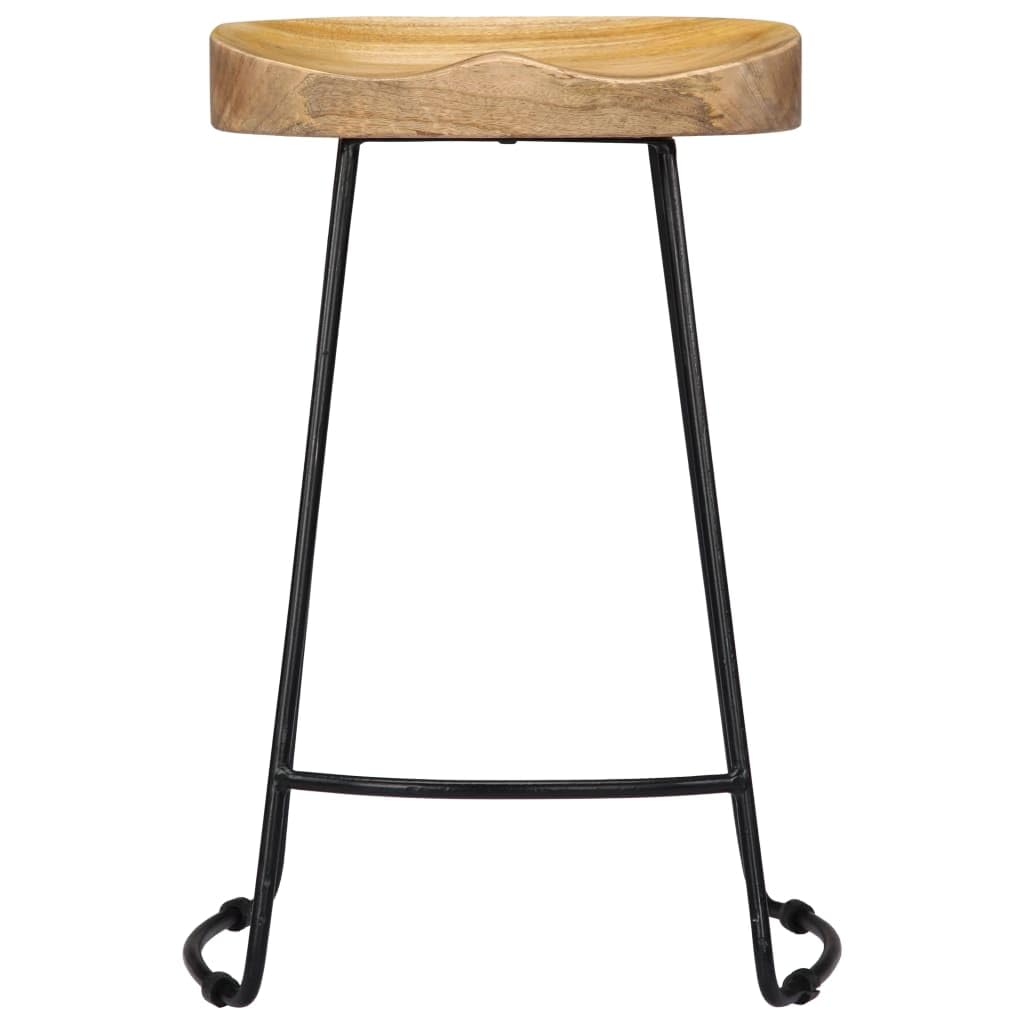 vidaXL Gavin Retro Bar Stools, Set of 2, Made of Solid Mango Wood with Powder-Coated Iron Base, Hand-Crafted Brown Wooden Pub Chairs with Industrial Style