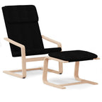 vidaXL Relaxing Chair with Footstool in Black Fabric - Solid Birch Wood Frame - Thickly Padded Seat and Backrest - 242.5lb Capacity - Removable and Washable Cover