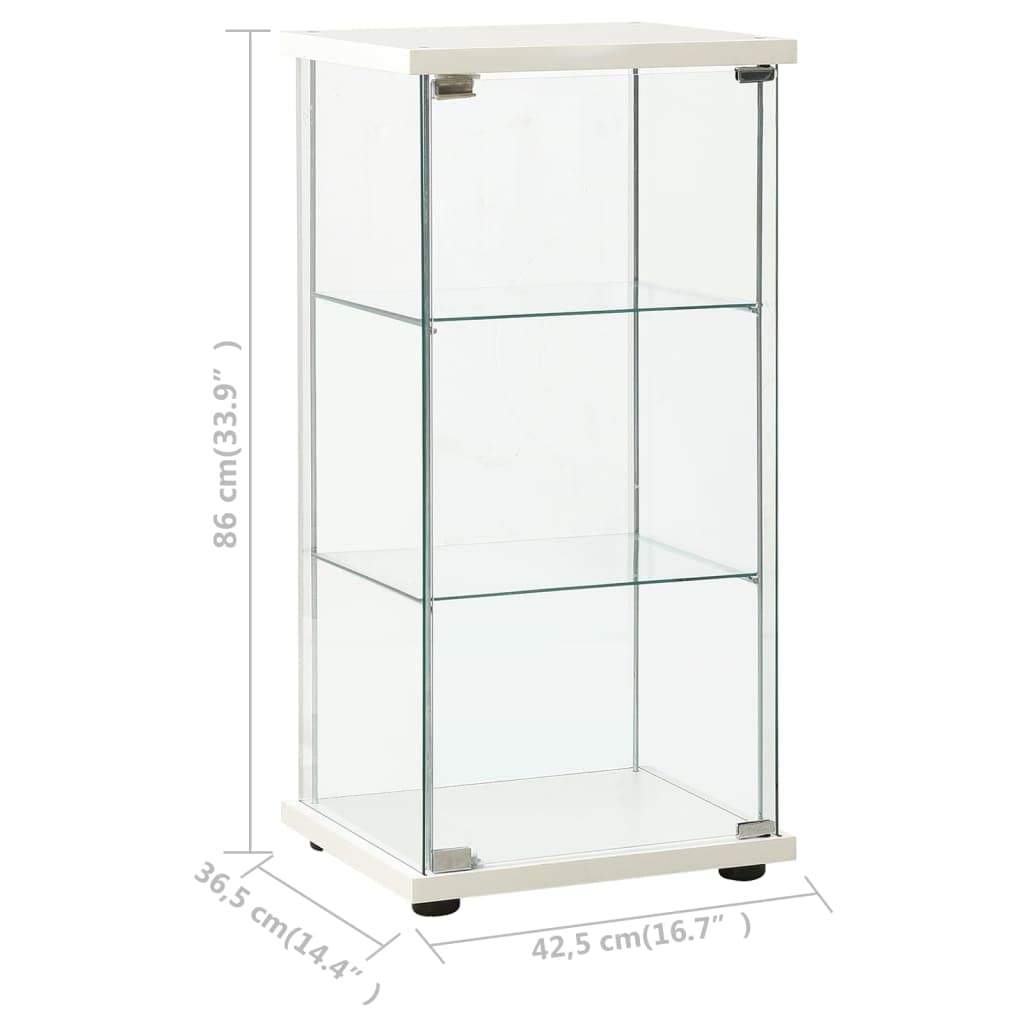 vidaXL White Storage Cabinet with Tempered Glass - Modern Book Organizer with Three Layers for Multimedia Appliances, DVDs, and Books