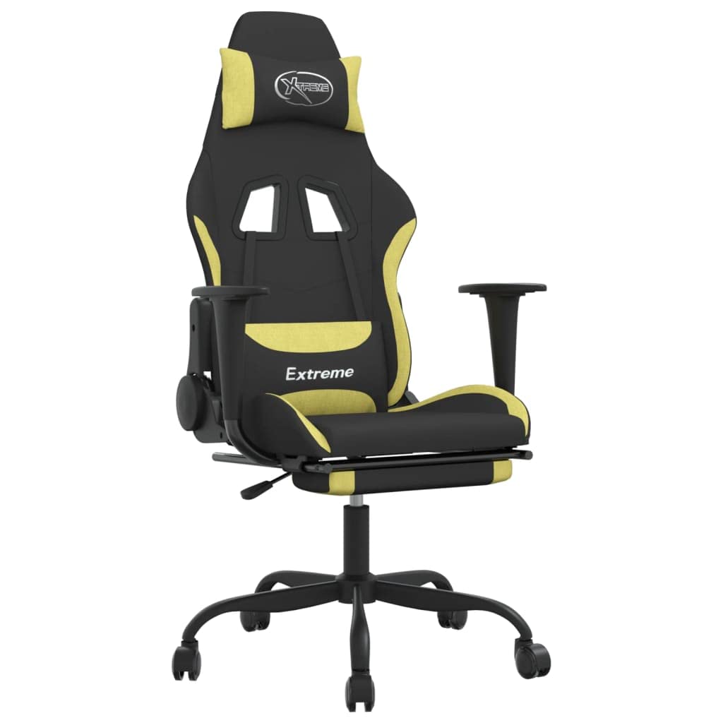 Vidaxl Gaming Chair With Footrest In Black And Light Green Fabric- Adjustable And Swivel Design With Durable Metal And Plywood Frame