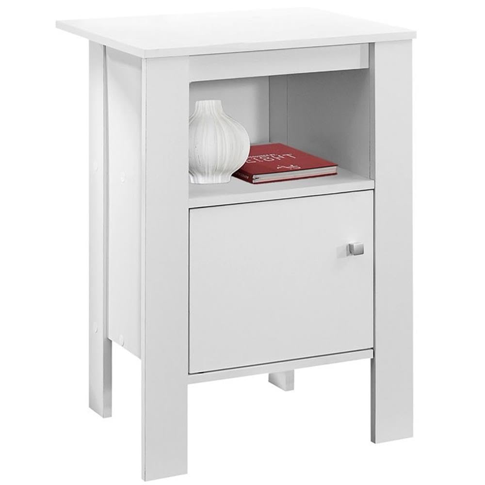 Monarch Specialties Accent Table-White Night Stand With Storage, 17.25&quot; L X 14&quot; D X 24.25&quot; H