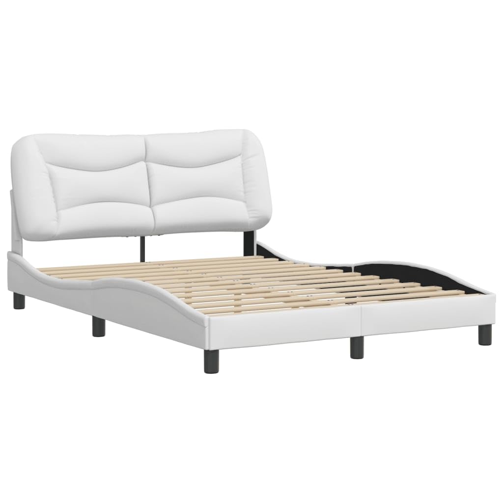 vidaXL White Faux Leather Full-Sized Bed Frame with Headboard - Modern Bedroom Furniture Designed for 53.9x74.8 Mattresses