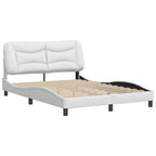 vidaXL White Faux Leather Full-Sized Bed Frame with Headboard - Modern Bedroom Furniture Designed for 53.9x74.8 Mattresses